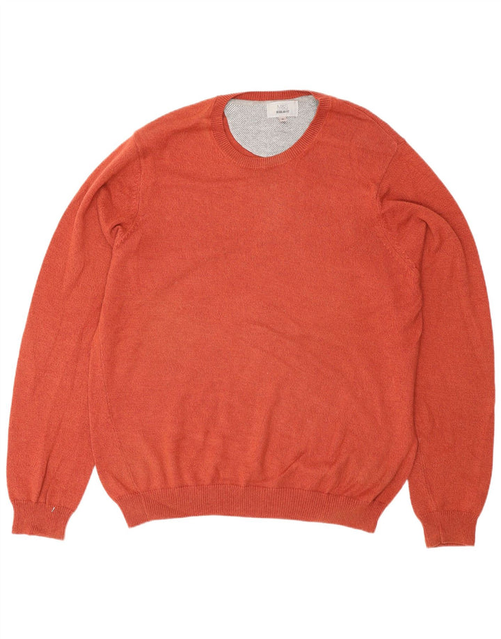 Marks & Spencer Mens Regular Fit Crew Neck Jumper Sweater Medium Orange