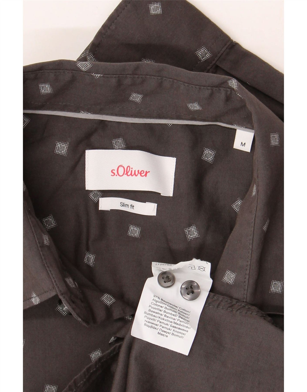 S.OLIVER Mens Slim Fit Shirt Medium Grey Spotted Cotton