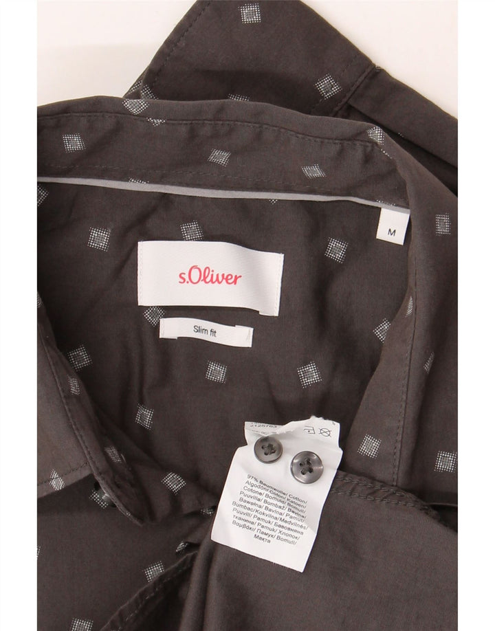 S.OLIVER Mens Slim Fit Shirt Medium Grey Spotted Cotton