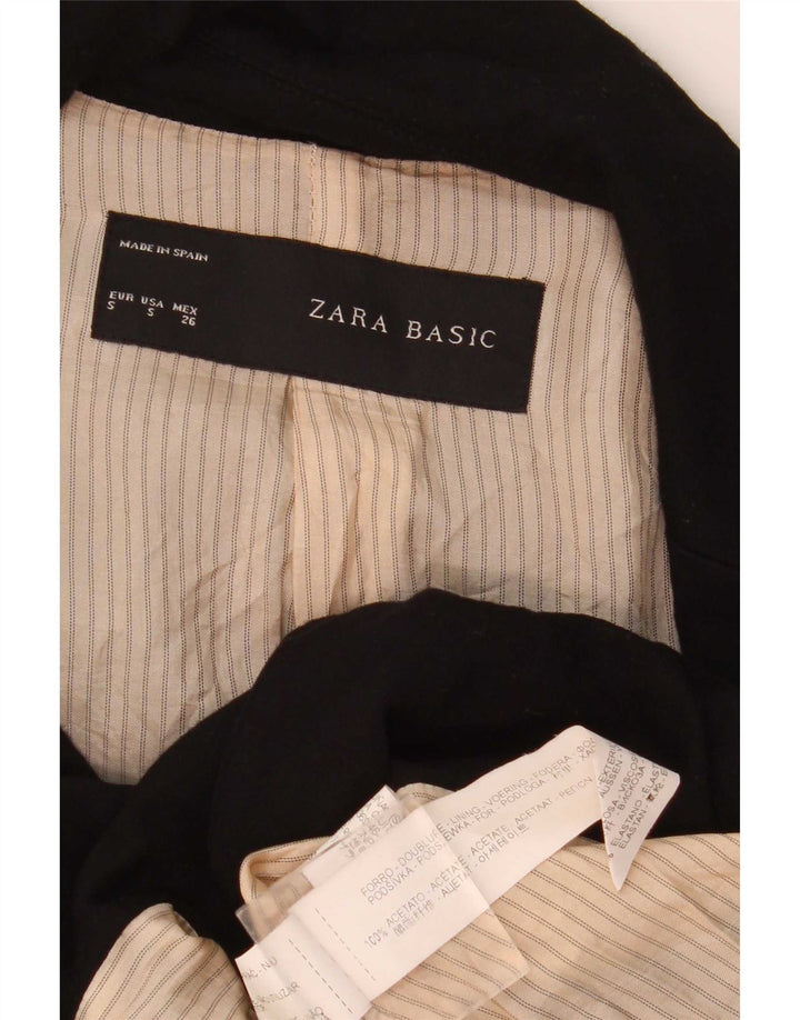 Zara Womens 1 Button Blazer Jacket UK 10 Small Black Acetate