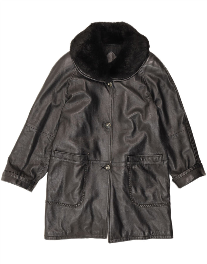 Vintage Womens Loose Fit Leather Coat IT 42 Medium Black Leather