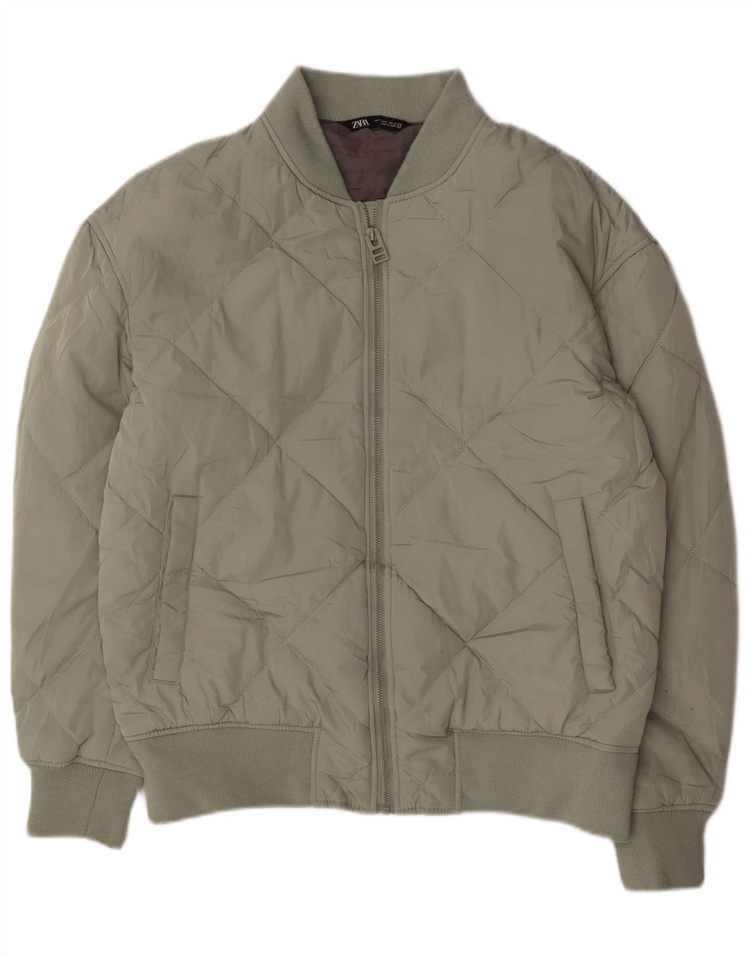 Zara Mens Padded Jacket UK 40 Large Green Polyester