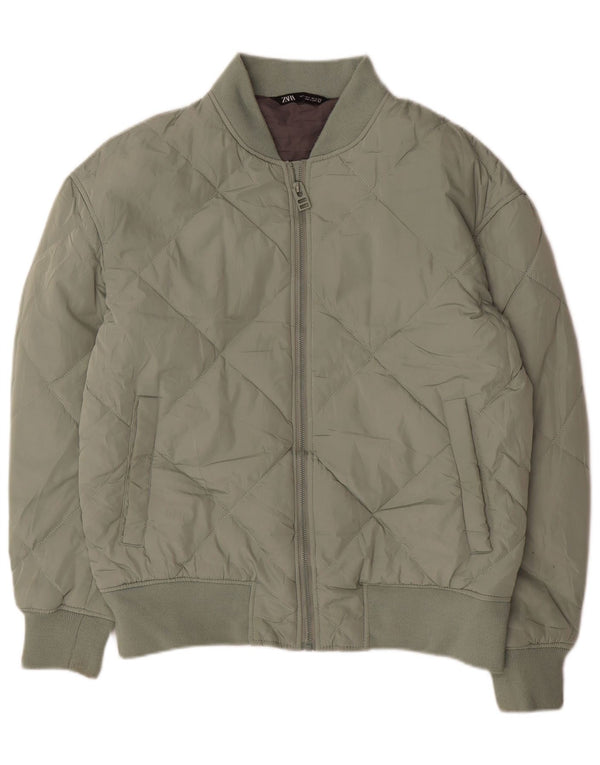 Zara Mens Padded Jacket UK 40 Large Green Polyester