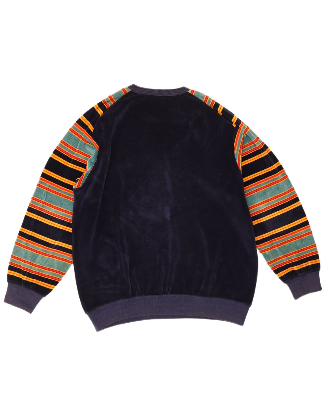 Vintage Mens Terry Cloth Sweatshirt Jumper  Medium Navy Blue Striped Cotton