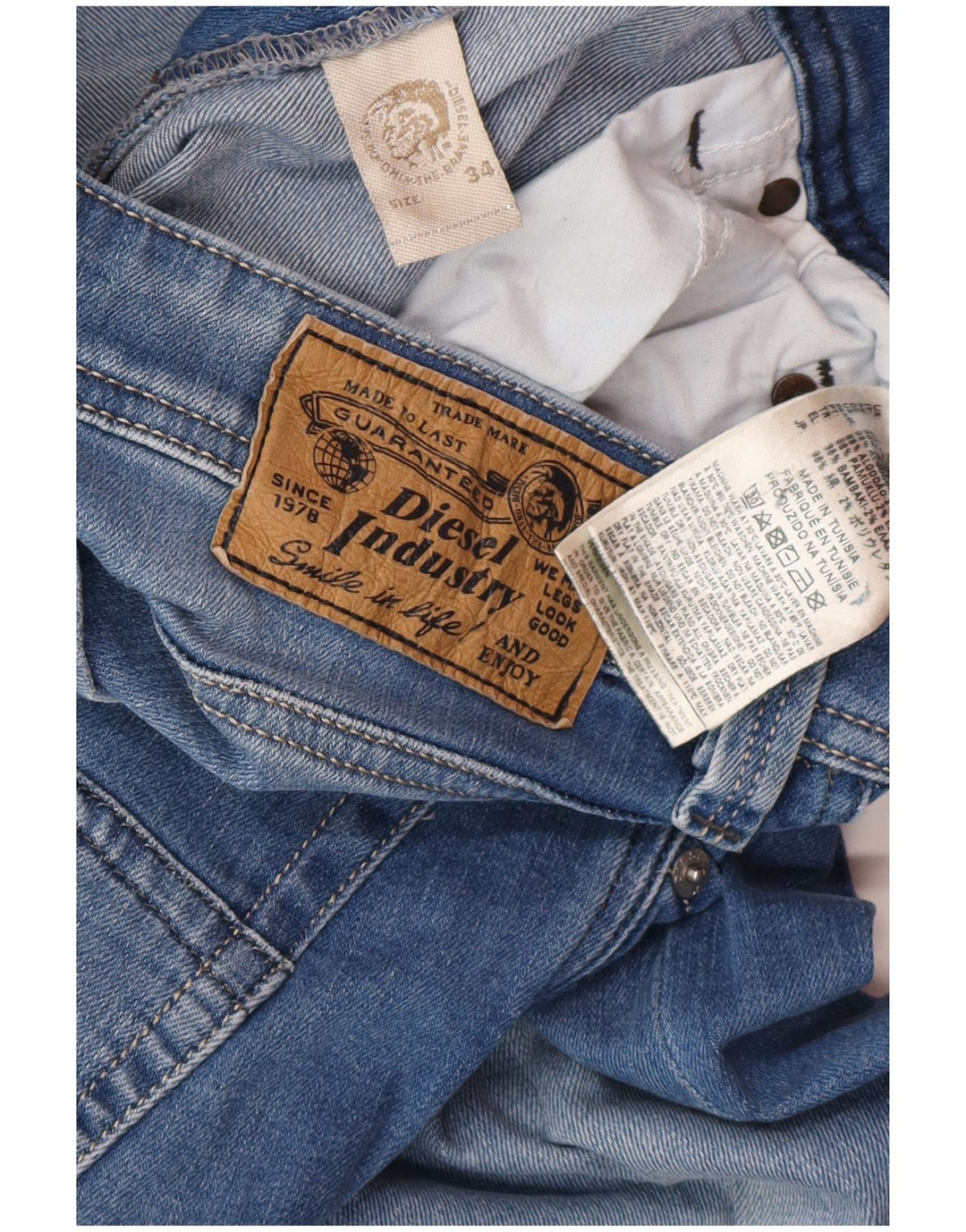 DIESEL Mens Straight Jeans W34 L30 Blue Cotton