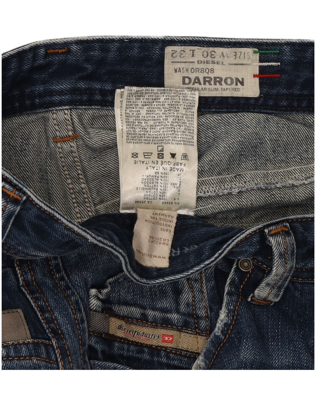 Diesel Mens Darron Distressed Slim Tapered Jeans W30 L32 Blue Cotton
