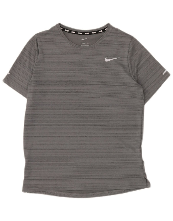 NIKE Boys Dri Fit T-Shirt Top 12-13 Years Large Grey Striped Polyester