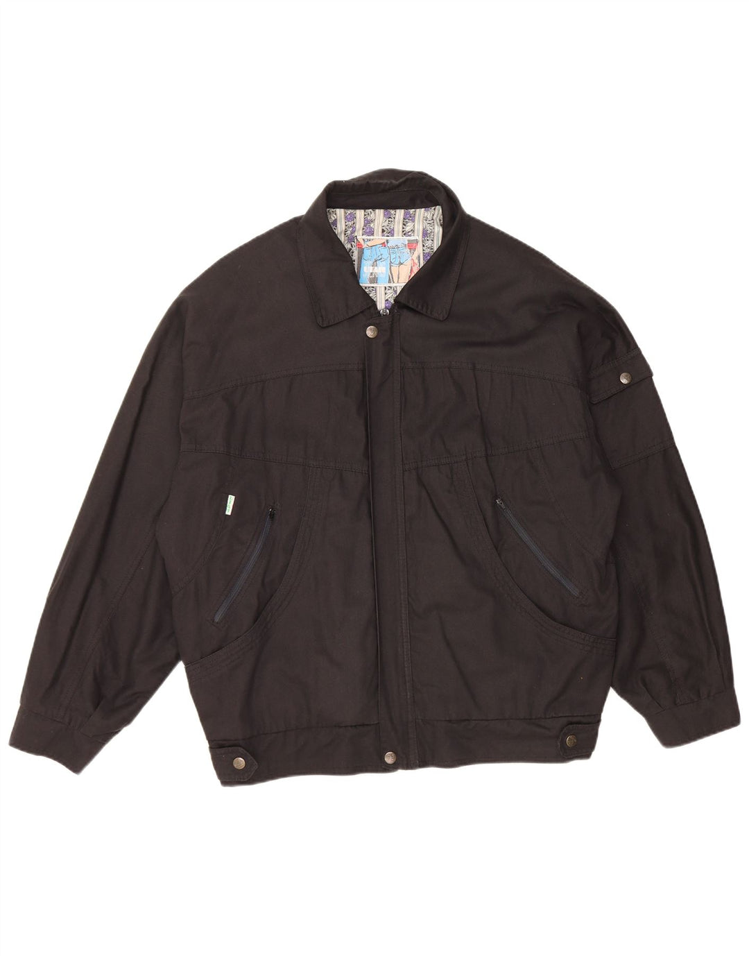 VINTAGE Mens Bomber Jacket UK 40 Large Black Cotton