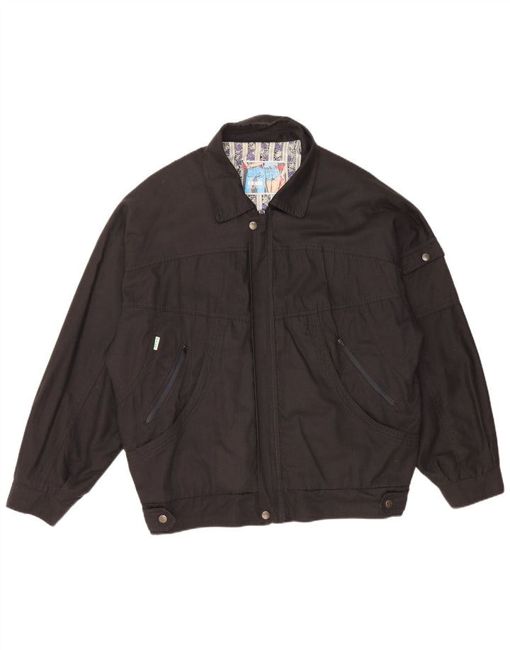 VINTAGE Mens Bomber Jacket UK 40 Large Black Cotton