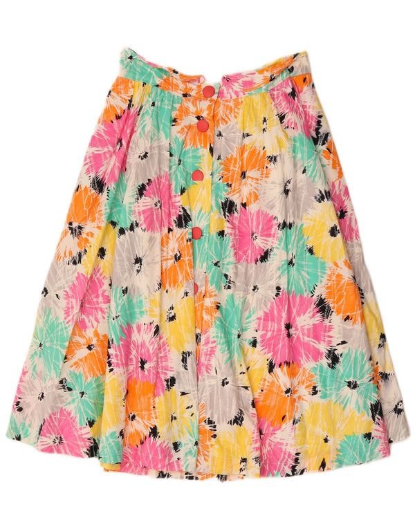 Vintage Womens A-Line Skirt EU 40 Medium W30 Multicoloured Floral Cotton