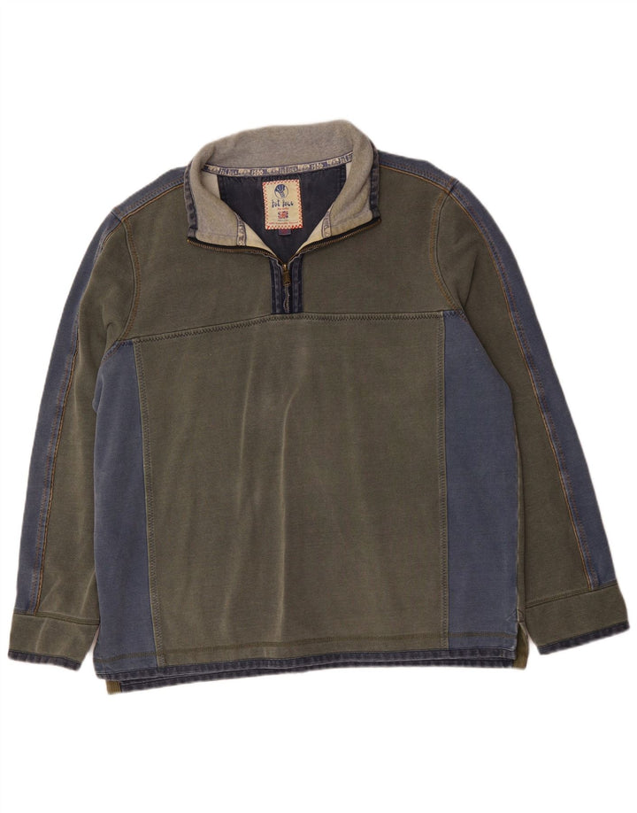 FAT FACE Mens Zip Neck Sweatshirt Jumper 2XL Grey Colourblock Cotton