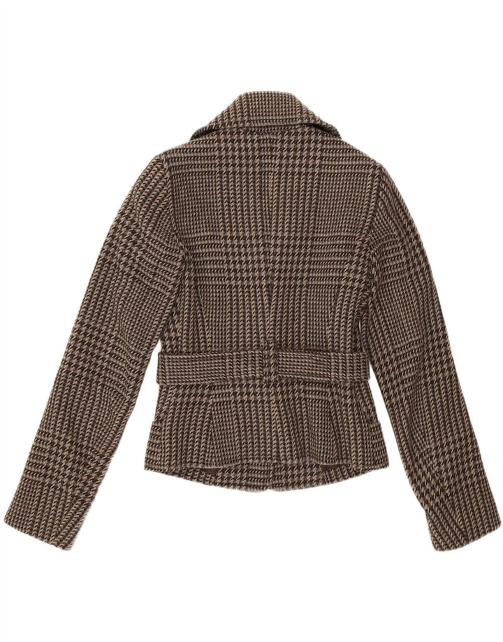 Benetton Womens Belted Blazer Jacket IT 40 Small Brown Houndstooth Wool