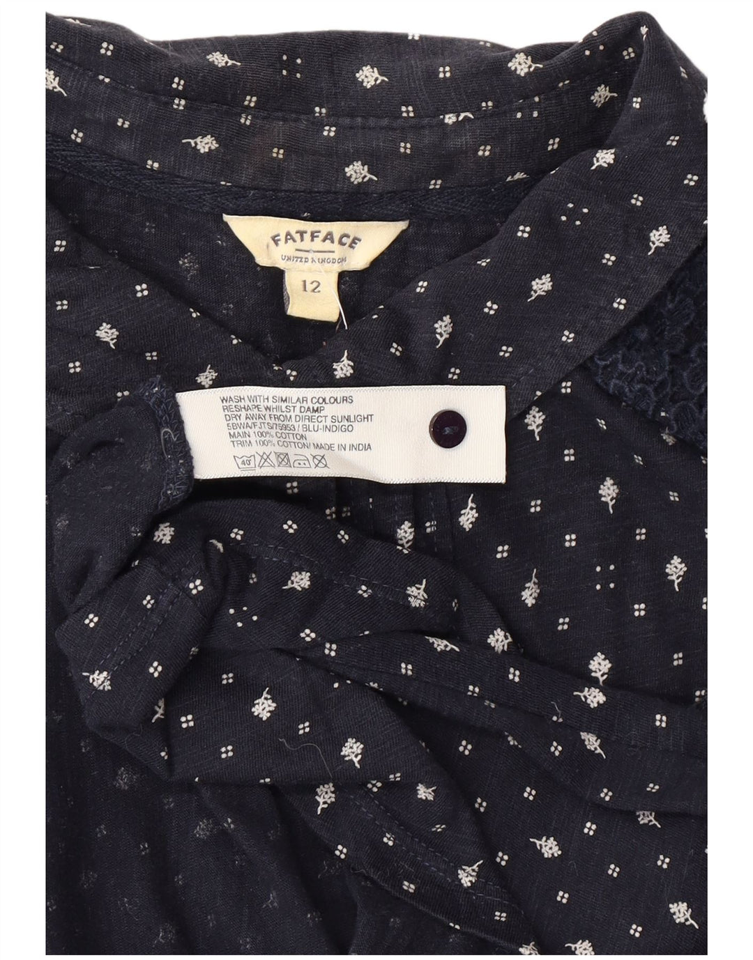 FAT FACE Womens Shirt Blouse UK 12 Medium Navy Blue Floral Cotton