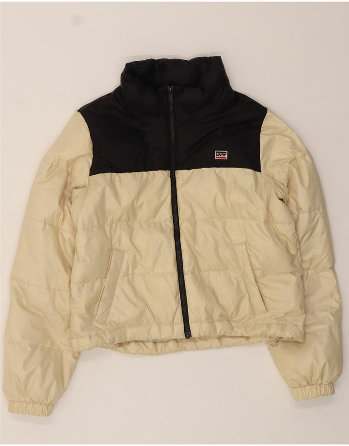 LEVI'S Womens Oversized Padded Jacket UK 6 XS Off White Colourblock Vintage Levi's and Second-Hand Levi's from Messina Hembry 