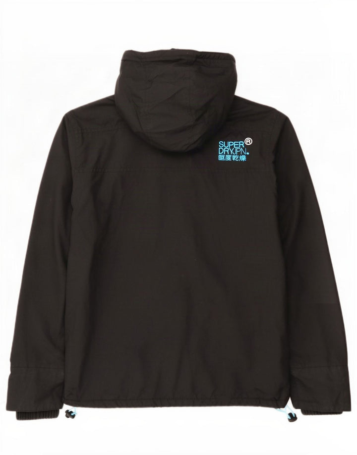 Superdry Womens Hooded Windbreaker Jacket UK 14 Medium Black Nylon