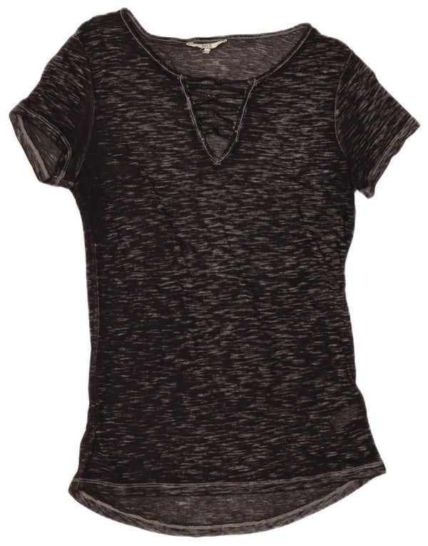 BKE Womens See Through T-Shirt Top UK 10 Small Black Flecked Cotton