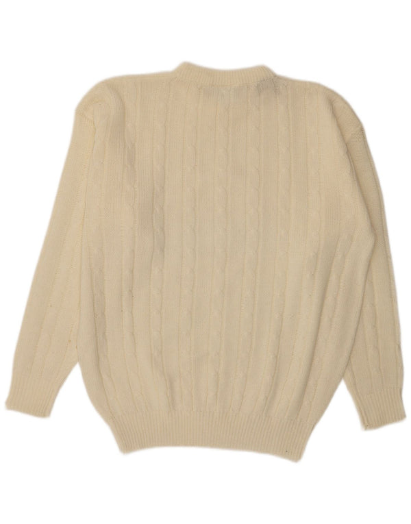 Vintage Mens Crew Neck Jumper Sweater Large Off White Acrylic