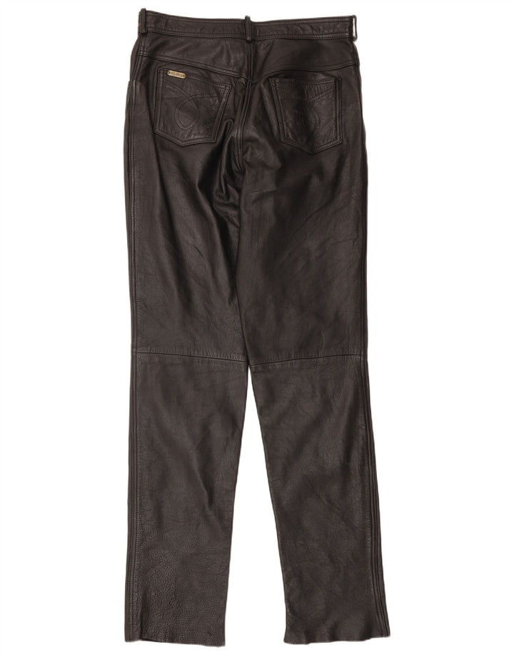 Linus Mens Slim Leather Trousers W34 L34 Black