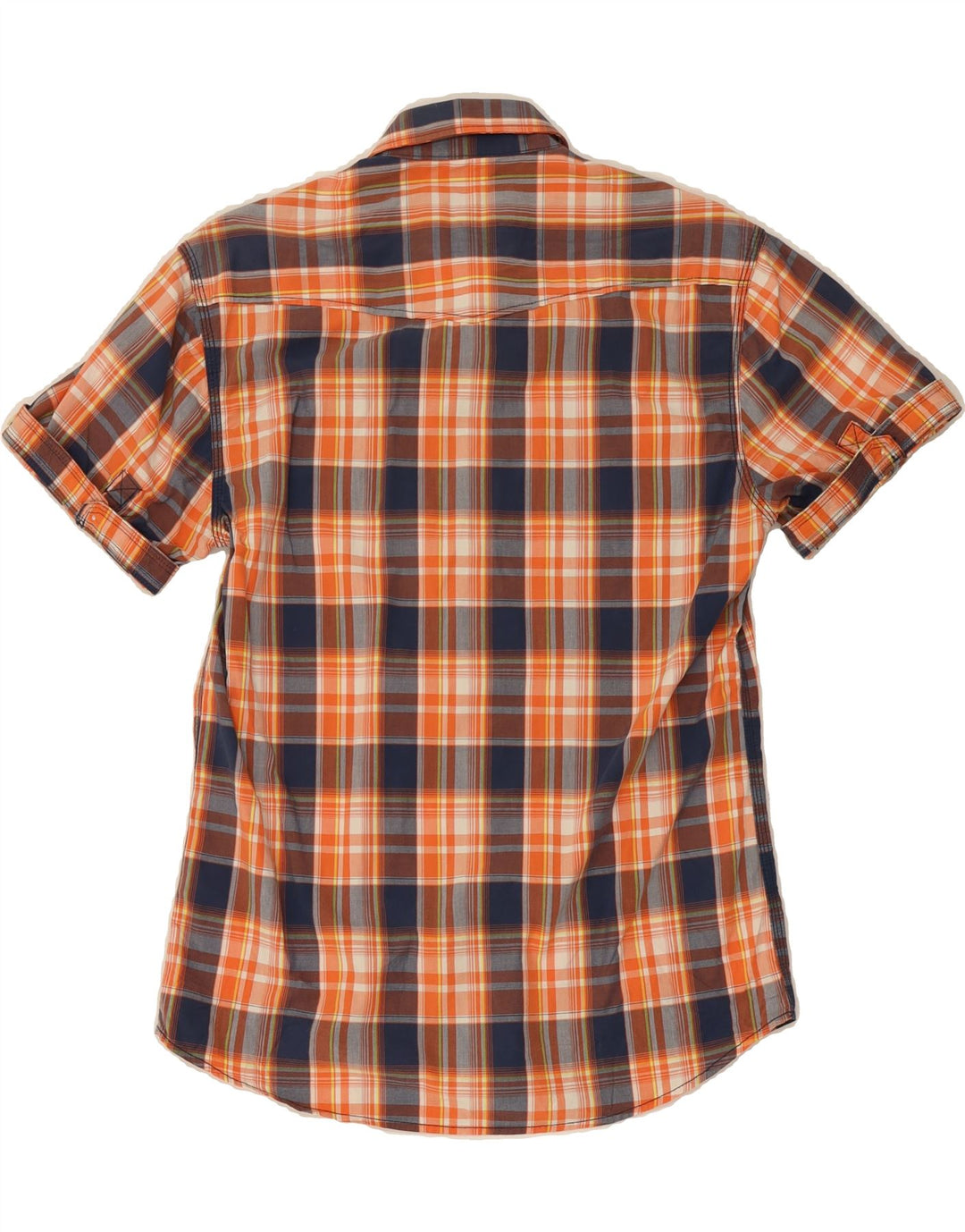 JACK & JONES Mens Graphic Short Sleeve Shirt Medium Orange Check Vintage Jack & Jones and Second-Hand Jack & Jones from Messina Hembry 
