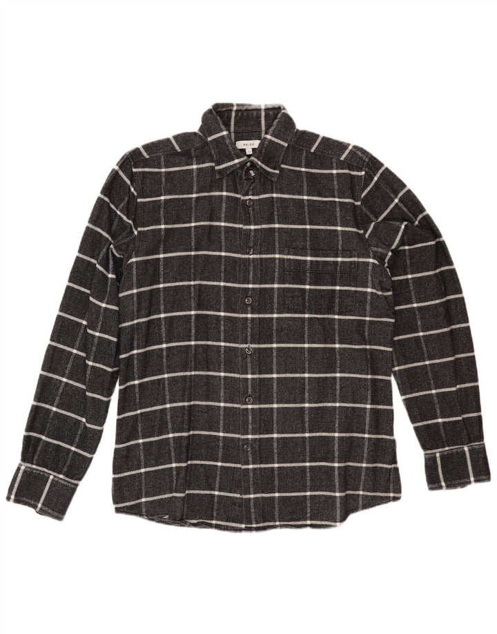 REISS Womens Flannel Shirt UK 14 Medium Grey Check Cotton