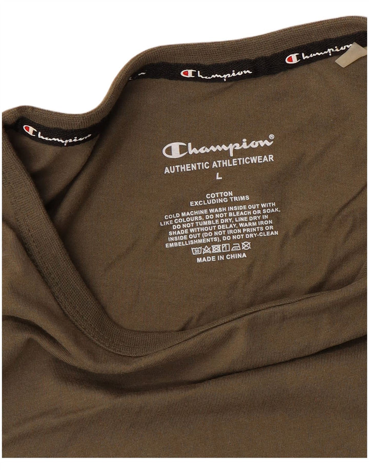 CHAMPION Mens Graphic Top Long Sleeve Large Brown Cotton