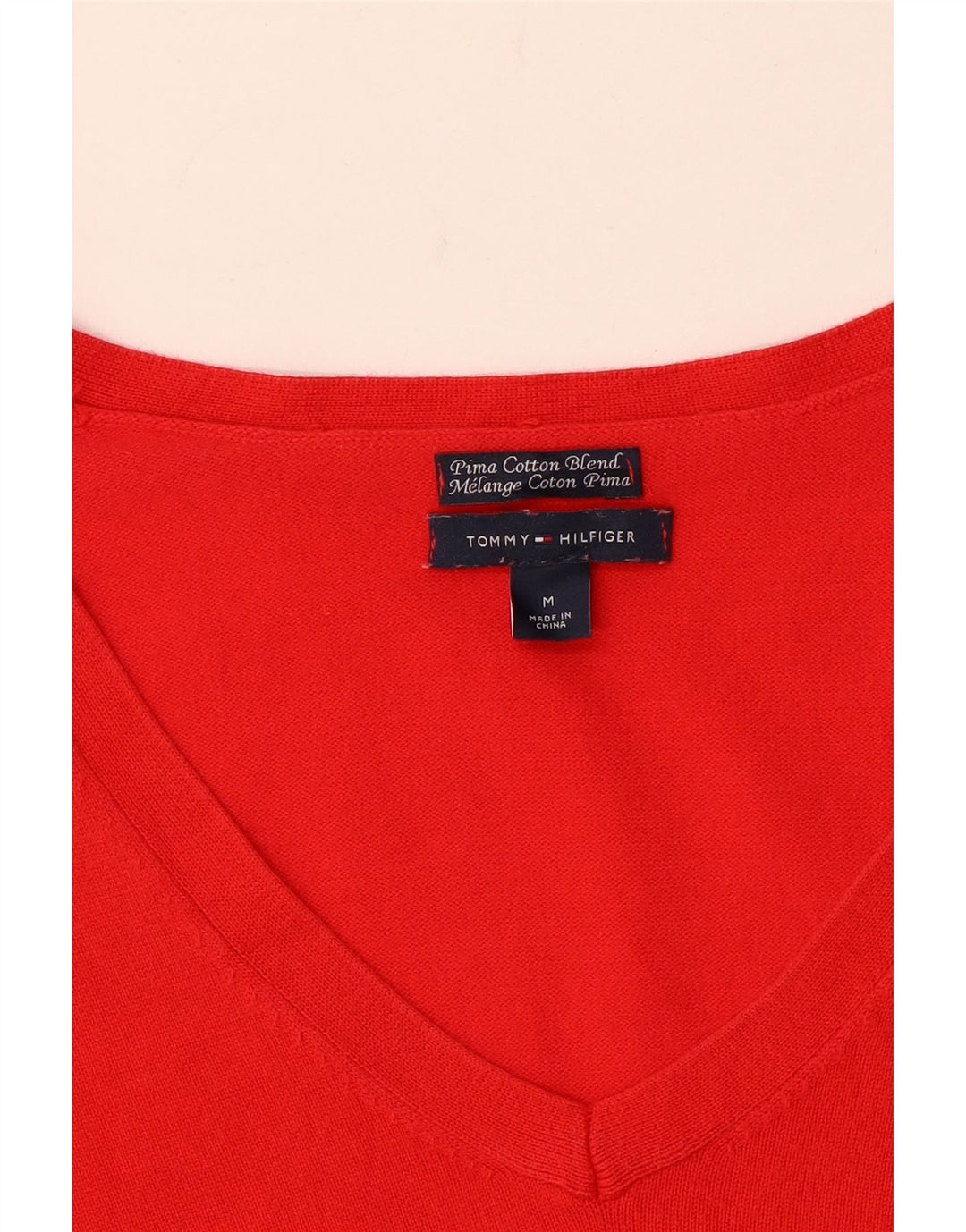 Tommy Hilfiger Womens V-Neck Jumper Sweater UK 12 Medium Red Cotton