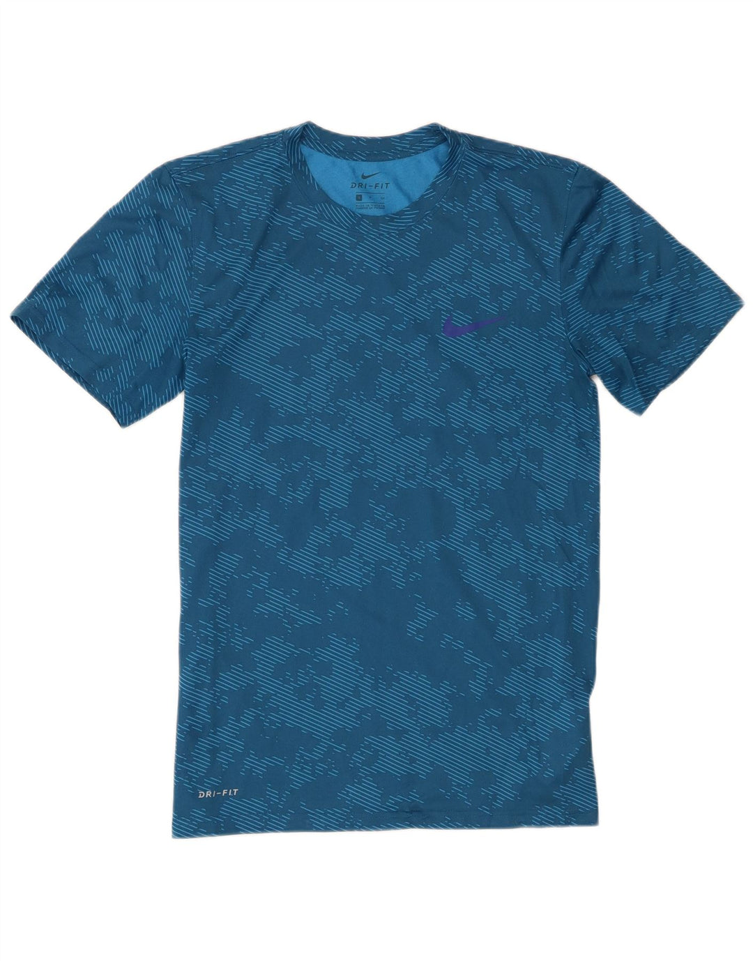 Nike Mens Dri Fit T-Shirt Top Small Blue Camouflage Polyester