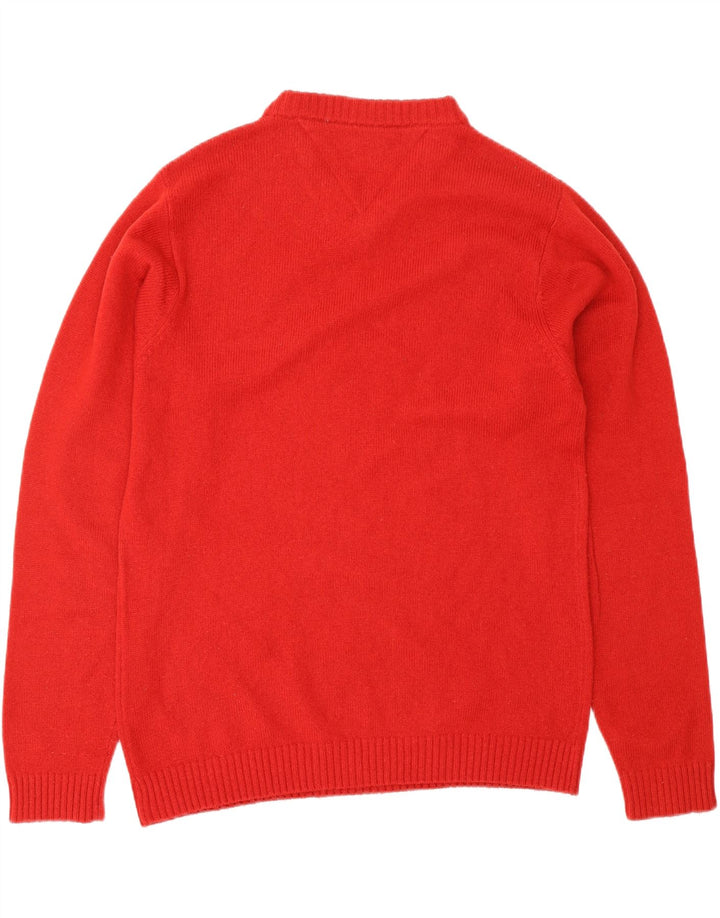 TOMMY HILFIGER Mens V-Neck Jumper Sweater Small Red Lambswool