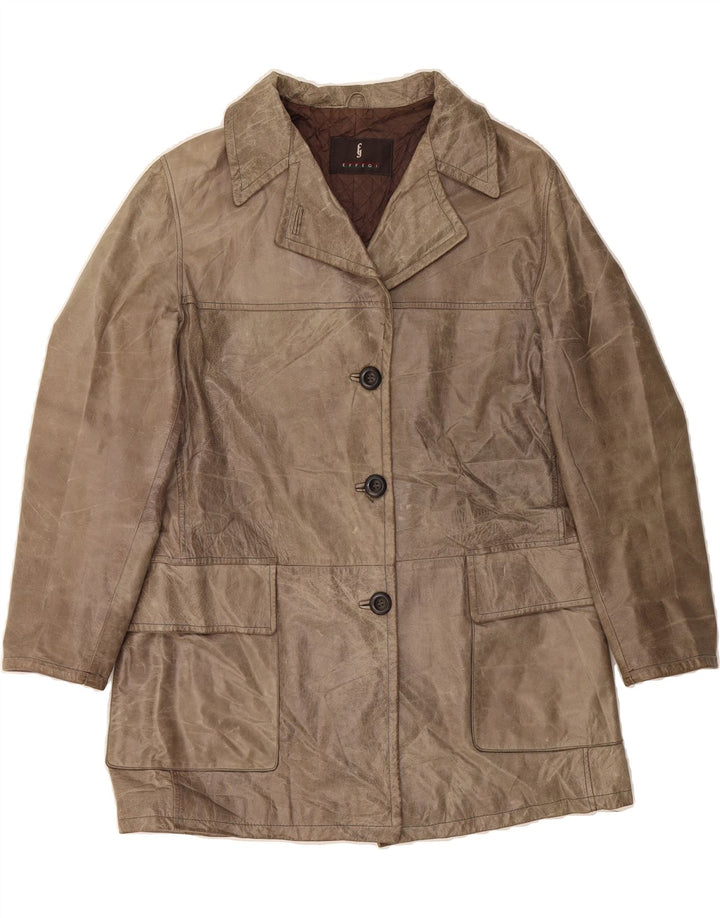 EFFEGI Womens Leather Coat UK 14 Large Beige Leather Vintage Effegi and Second-Hand Effegi from Messina Hembry 