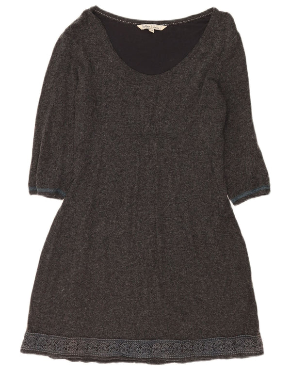 Fat Face Womens 3/4 Sleeve Jumper Dress UK 12 Medium Grey Floral Viscose