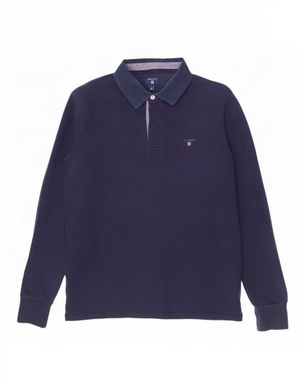Gant Mens Long Sleeve Polo Shirt Large Navy Blue Cotton