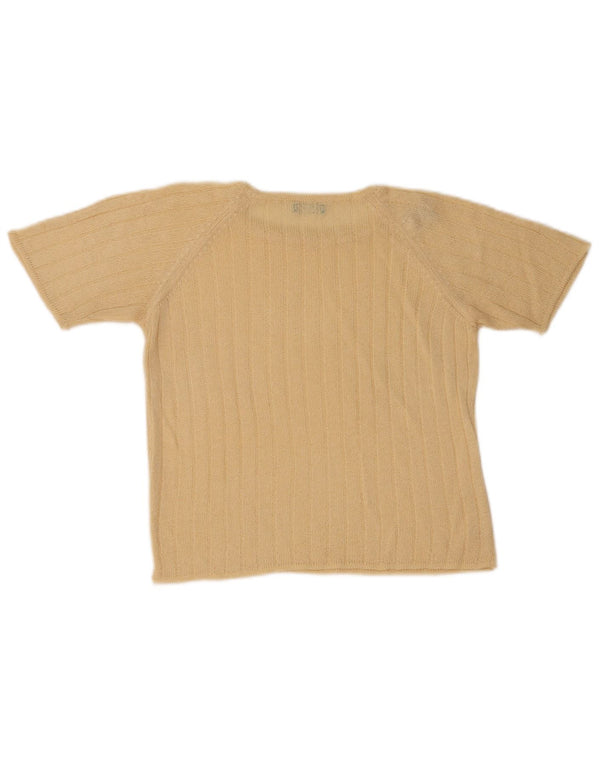 Benetton Womens Short Sleeve Crew Neck Jumper Sweater UK 10 Small Beige