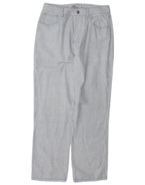 Zara Womens Straight Casual Trousers EU 38 Small W28 L28 Blue Pinstripe