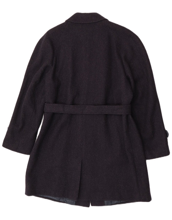 Vintage Mens Overcoat IT 52 XL Navy Blue Herringbone Virgin Wool