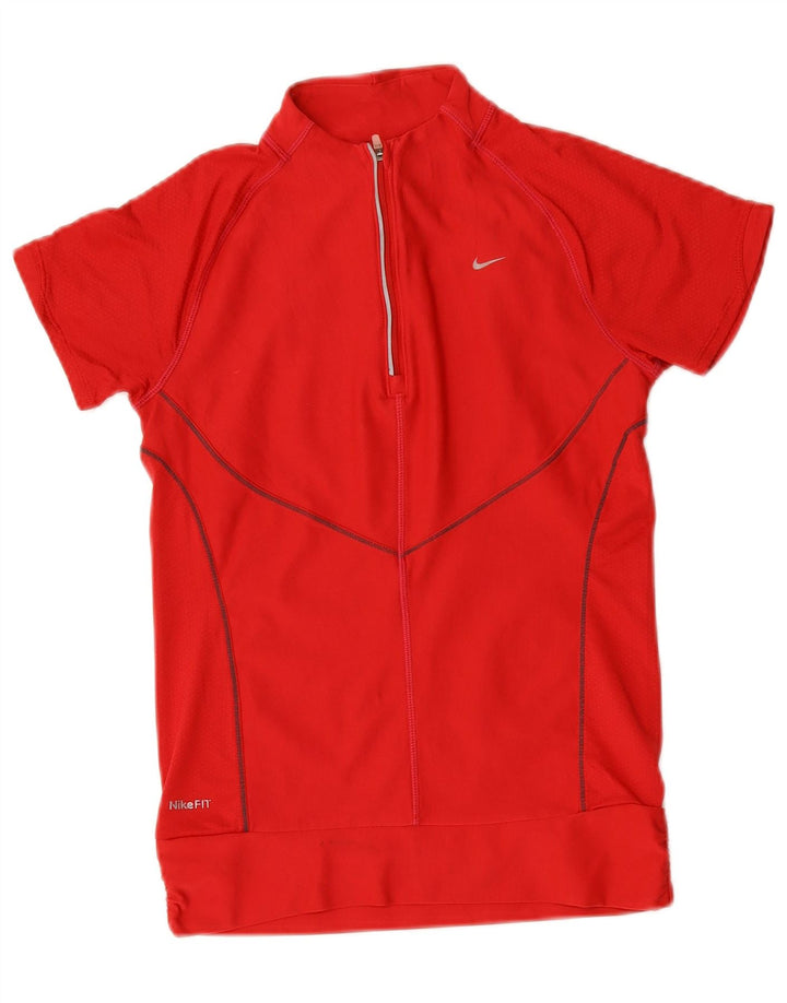 Nike Womens Fit Dry Short Sleeve Pullover Tracksuit Top UK 4/6 Small Red
