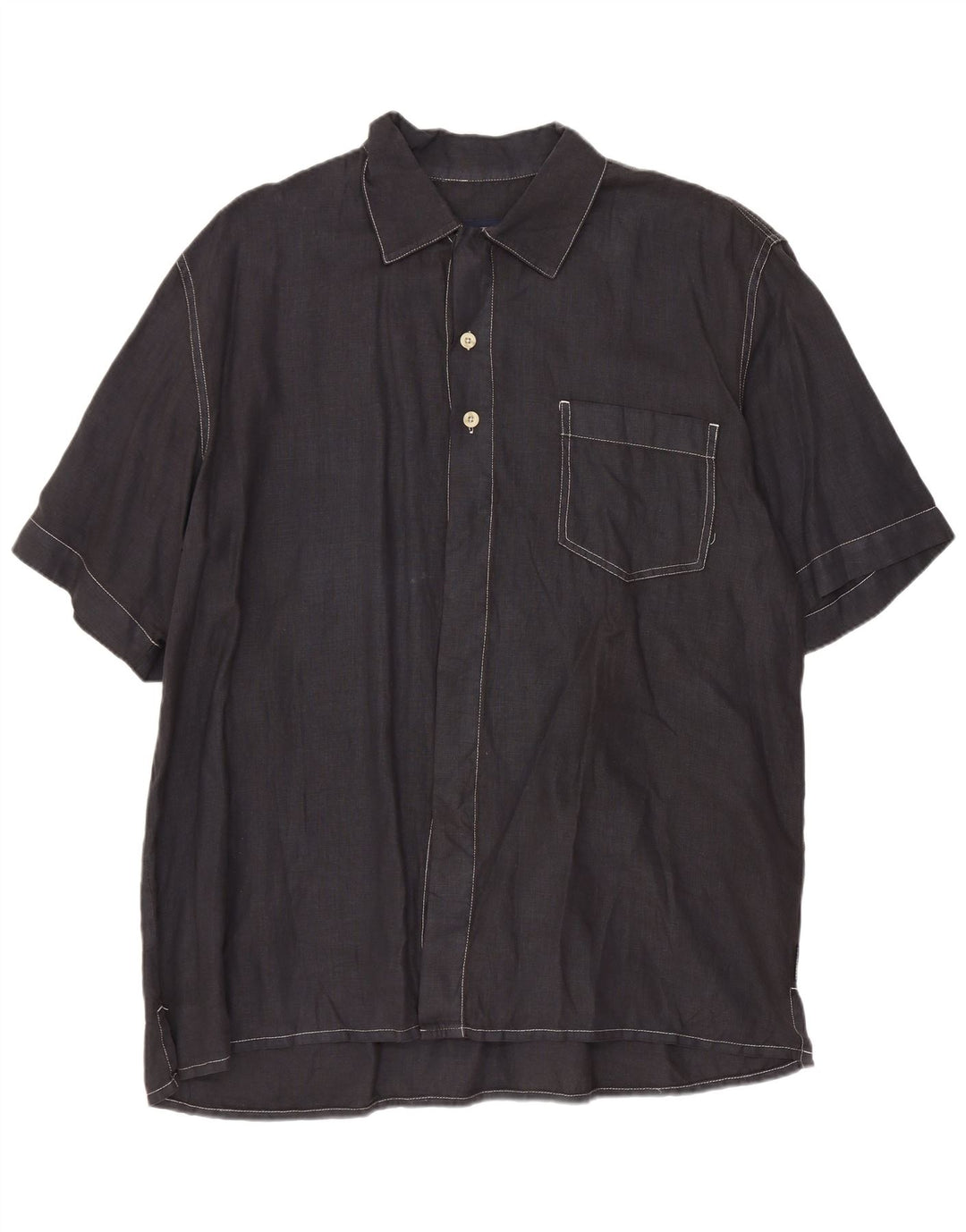 Cerruti Mens Short Sleeve Shirt Large Navy Blue Flax