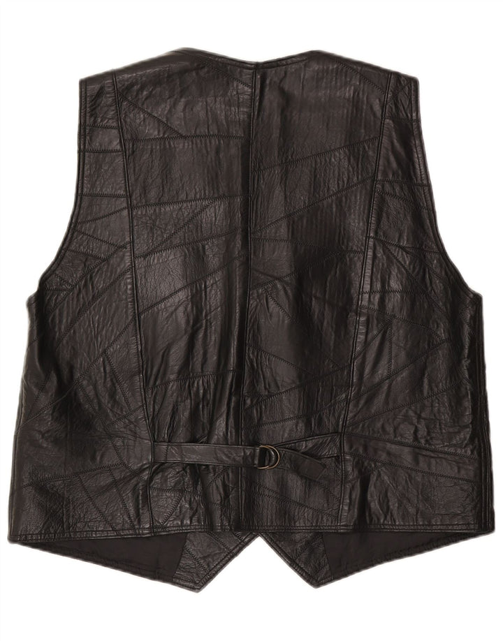 Vintage Mens Leather Waistcoat Large Black