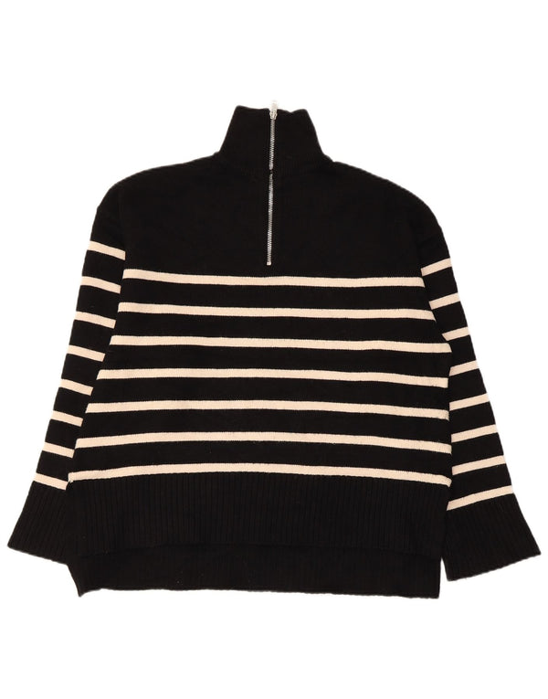 ZARA Womens Oversized Zip Neck Jumper Sweater UK 10 Small Black Striped