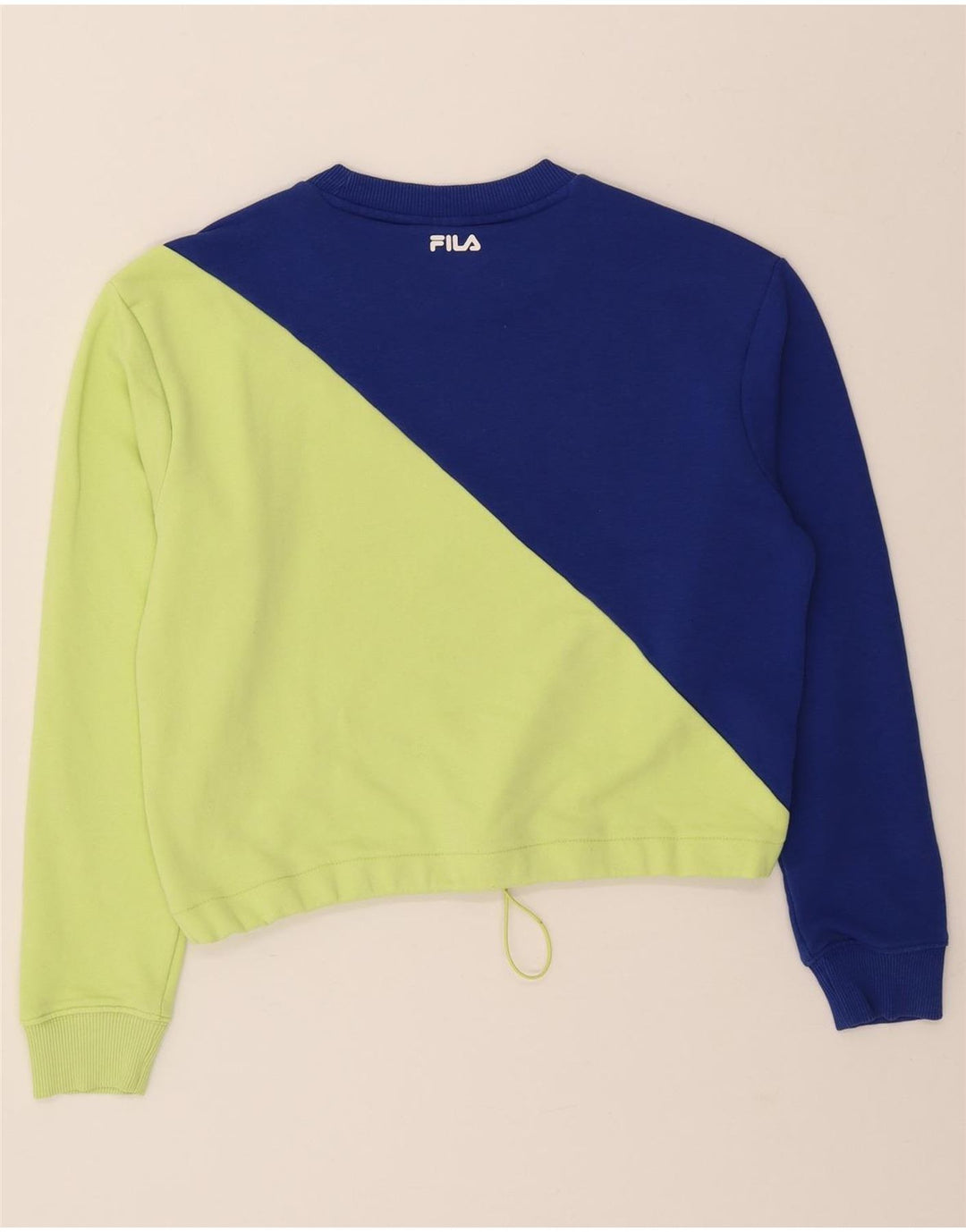 FILA Womens Oversized Sweatshirt Jumper UK 10 Small Navy Blue Colourblock Vintage Fila and Second-Hand Fila from Messina Hembry 