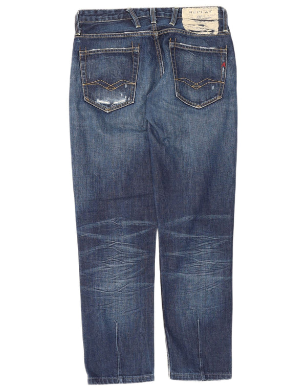 Replay Mens Tirmar Distressed Slim Jeans W30 L28 Blue Cotton