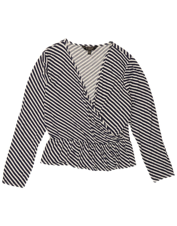 Lipsy Womens Long Sleeve Blouse Top UK 18 XL Navy Blue Pinstripe Viscose