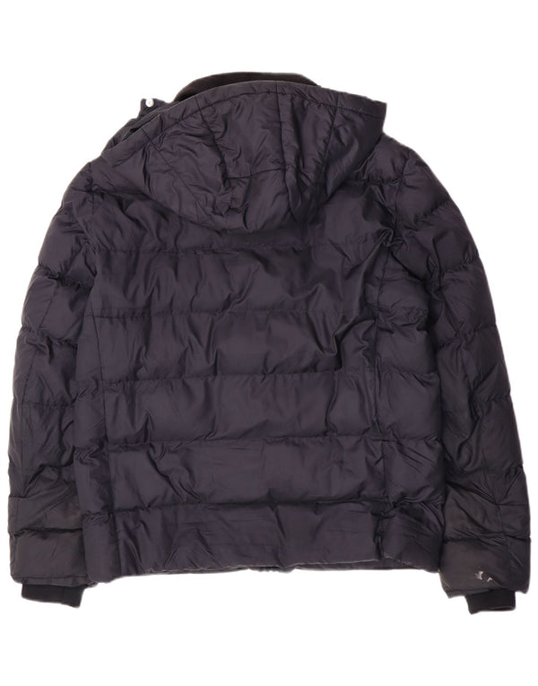 Reiss Mens Hooded Padded Jacket UK 40 Large Navy Blue Colourblock Polyester