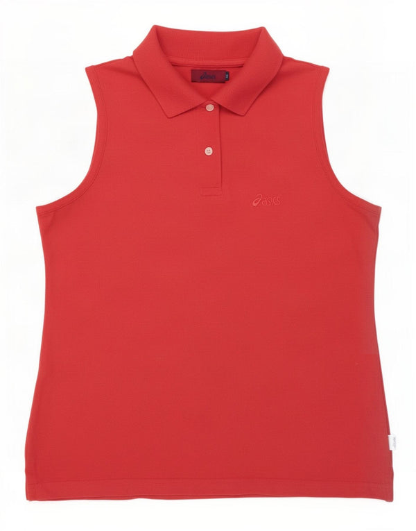 Asics Womens Sleeveless Polo Shirt UK 12 Medium Red Cotton