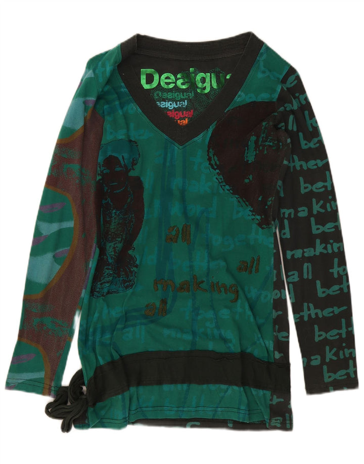 Desigual Womens Abstract Pattern Tunic Top UK 14 Medium Green Cotton