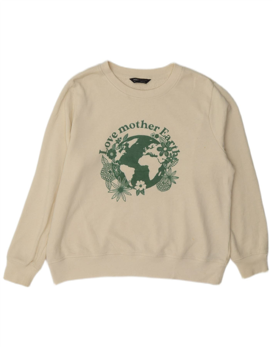 Marks & Spencer Womens Graphic Sweatshirt Jumper UK 16 Large Off White
