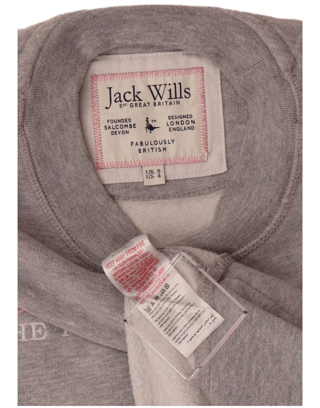JACK WILLS Womens Graphic Sweatshirt Jumper UK 8 Small Grey Flecked