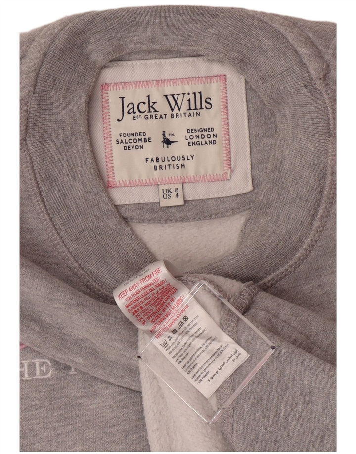 JACK WILLS Womens Graphic Sweatshirt Jumper UK 8 Small Grey Flecked