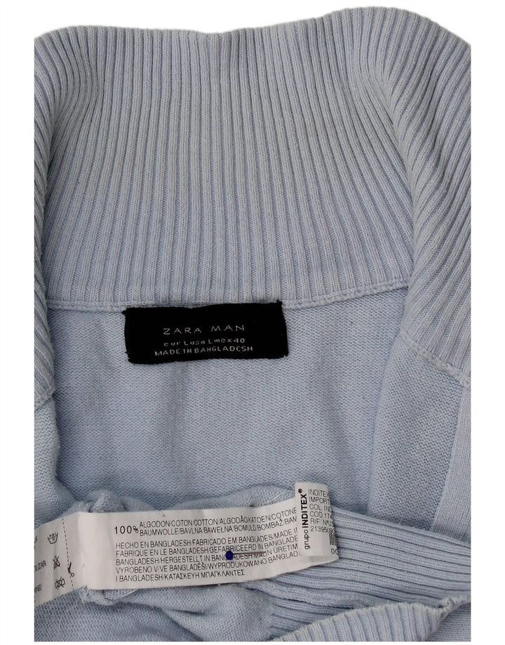 Zara Mens Cardigan Sweater Large Blue Cotton