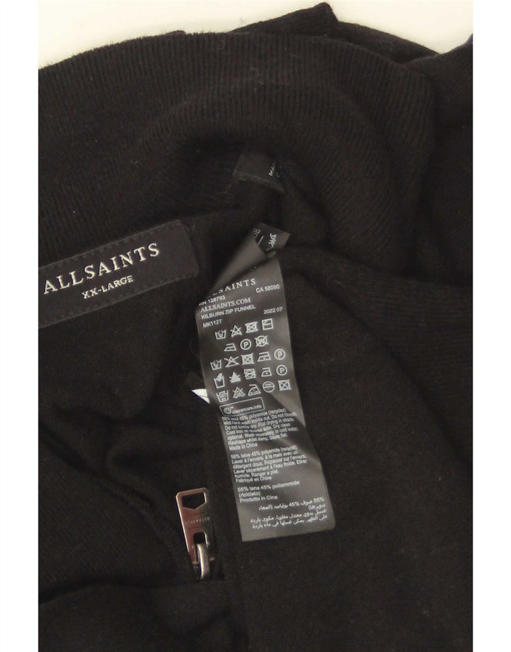 All Saints Mens Zip Neck Jumper Sweater 2XL Black Wool
