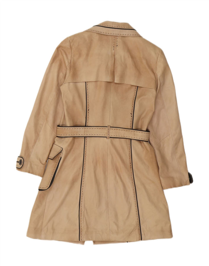 VINTAGE Womens Leather Coat EU 38 Medium Beige Leather Vintage Vintage and Second-Hand Vintage from Messina Hembry 
